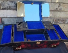 Vintage 1950's red lacquer Japanese musical jewelry box w/ Blue Lining