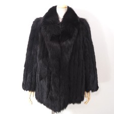 Real Blue Fox Fur Vintage Coat Jacket Women Dyed Black Soft Fluffy M