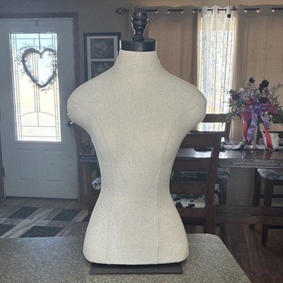 Vintage Looking Female Torso Fabric Half Body Form with Stand, Cloth Mannequin