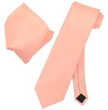 Vesuvio Napoli Solid PEACH Color NeckTie and Handkerchief Mens Neck Tie Set