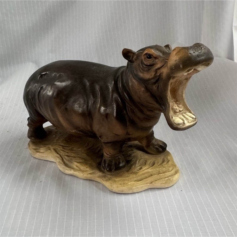 Ceramic Hippopotamus Figurine Brown Collectible 7" Wide x 4.5" Tall