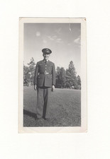 Vintage Black White Military Soldier Photo Uniform Outdoors WWII Era Snapshot