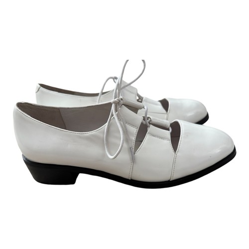 JEFFERY CAMPBELL Women’s White Patent Leather Heeled Ties Laces Shoes-Size 10