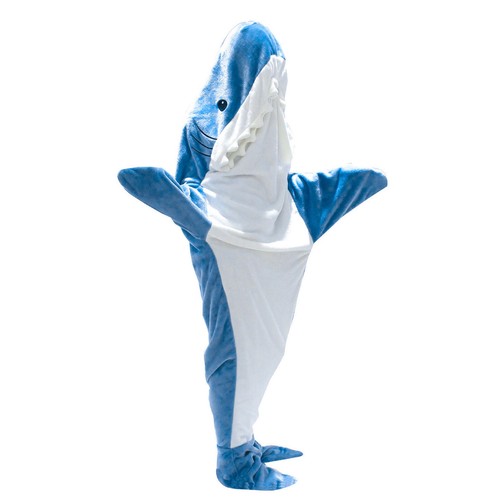 Shark Blanket Super Soft Cozy Flannel Hoodie Shark Sleeping Bag Jumpsuit Pajamas - Picture 16 of 17