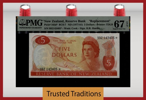 TT PK 165d* ND (1977-81) NEW ZEALAND 5 DOLLARS REPLACEMENT STAR NOTE PMG 67 EPQ