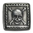 Poured 1 oz .999 silver square hi relief antiqued skull & crossbones MKBarz
