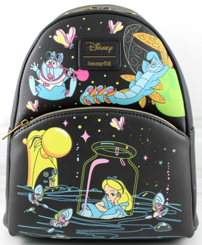 Loungefly Alice In Wonderland Mini Backpack Womens Glow In Dark Faux Leather New