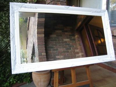 Large Mirror Antique Style Ornate Aged White Wood Frame 137x77cm Ornate Aged White Wood Frame 137x77cm
