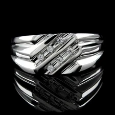 Men's Ring In Round 1/5 Ct White Natural Diamond 14K White Gold Plated Silver