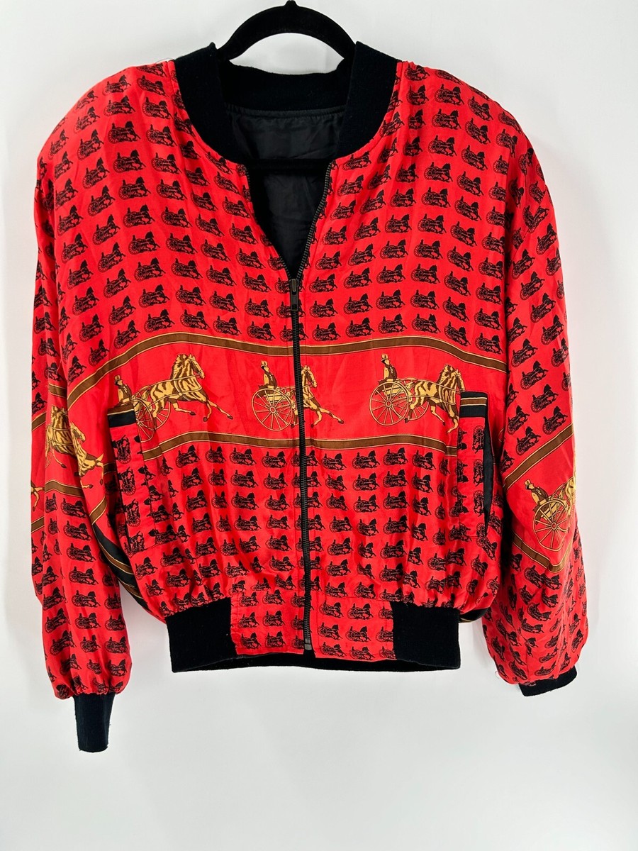 Women's Unbranded Red Black Satin Horse Carriage Bomber Jacket Size XL??