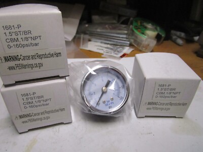 ARROW PNEUMATICS Regulator Gauge, 1-1/2'' Face, 0-160 psi QTY 3