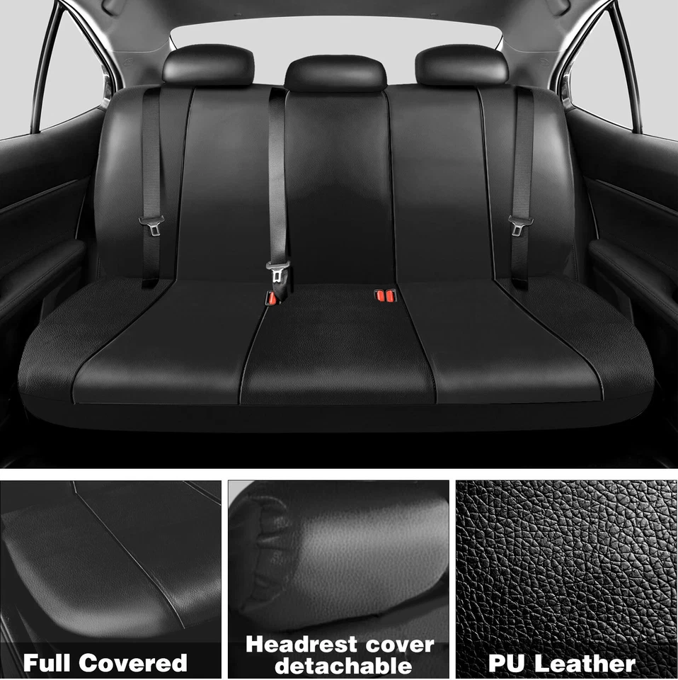 Juego completo de fundas de asiento de coche de cuero para Honda cojín de 5 asientos delantero y trasero almohadilla negra Foto 3 de 4