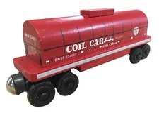 Wooden Whittle Shortline Railroad BNSF Red Coil Car Santa Fe Livery