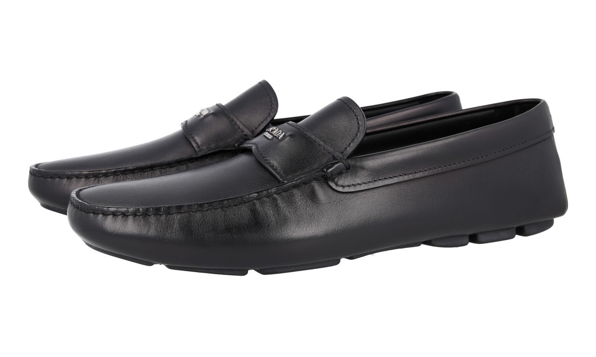 PRADA Leather Logo Driving Loafer Slipper Shoes 2DD165 Black - US