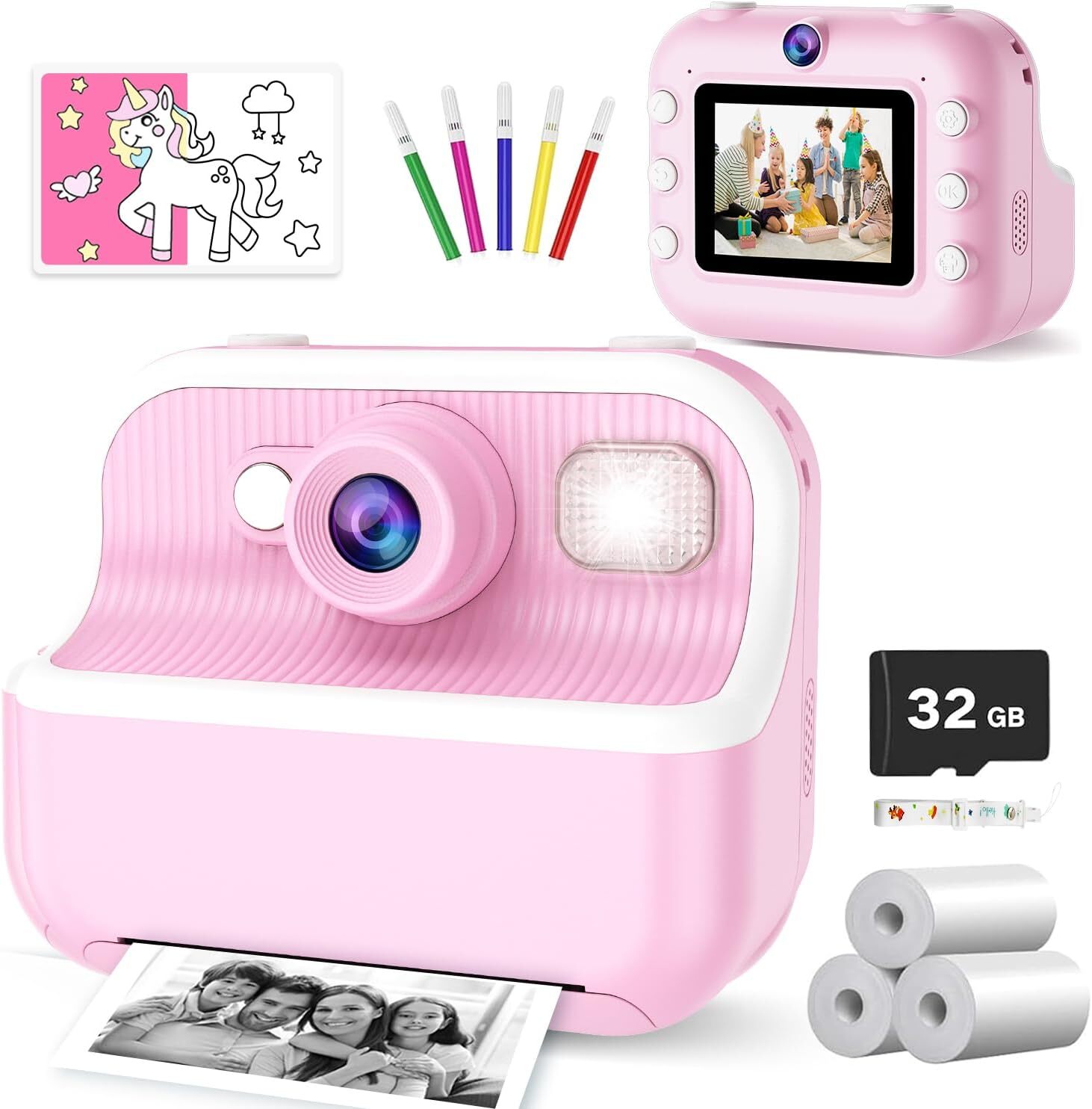 Kids Camera Instant Print Toys for Girls Age 5-12, 1080P Instant Camera-image