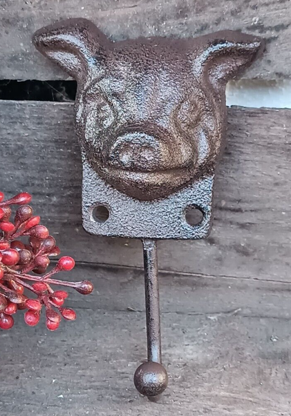 ❤ Schweinchen / Kopf 1Er Haken Garderobe Gusseisen Antiklook Tiere Vintage ❤-image