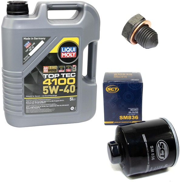 MotoröL Set 5W-40 5 Liter + ÖLfilter SM 836 + Schraube FüR Seat Skoda VW Polo-image