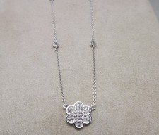 New Sterling Silver 925 Flower Necklace W/ Cubic Zirconia 18Inch 2.8Grams