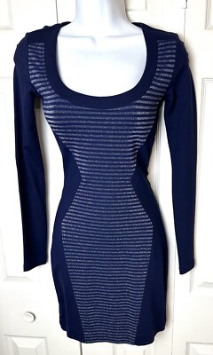 NWT $168 FRENCH CONNECTION Knit Dress Blue Metallic Striped Bodycon Sz 2  New | eBay