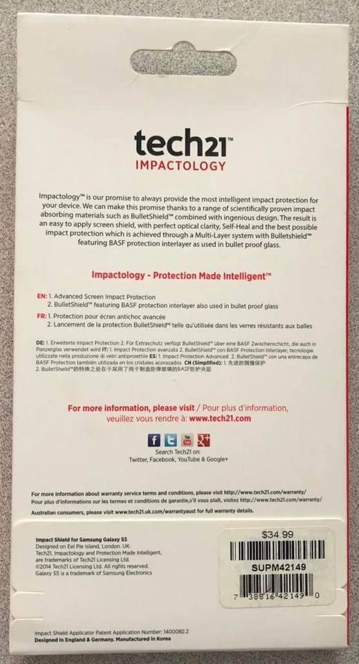 New OEM Tech21 Impact Shield Self Healing Screen Protector for Samsung Galaxy S5 - Image 2 of 2