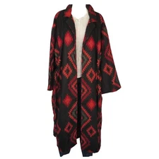 Coat/Robe|Aztec|Boho|60s|Designer|Full Sleeve| Handloomed| Yak Wool Blend| Black
