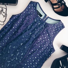 Nine West Purple & Mint Sleeveless Lace Panel Eyelet Shift/Midi Dress Size 4 S