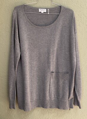 Repeat Easy Knit Womens Size 42/L Gray Side Zips LAGENLOOK Sweater FRONT POCKET