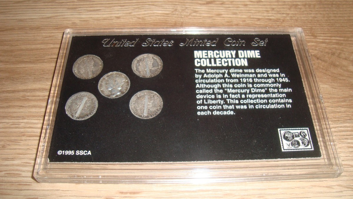 5 Five SILVER Mercury Dime Collection 1919-1924-1939-1942 & 1944