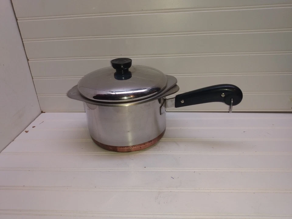 Revere Ware 3 Qt Saucepan Copper Steel Double Boiler Insert Mix Serve Bowl & Lid - Image 4 of 4