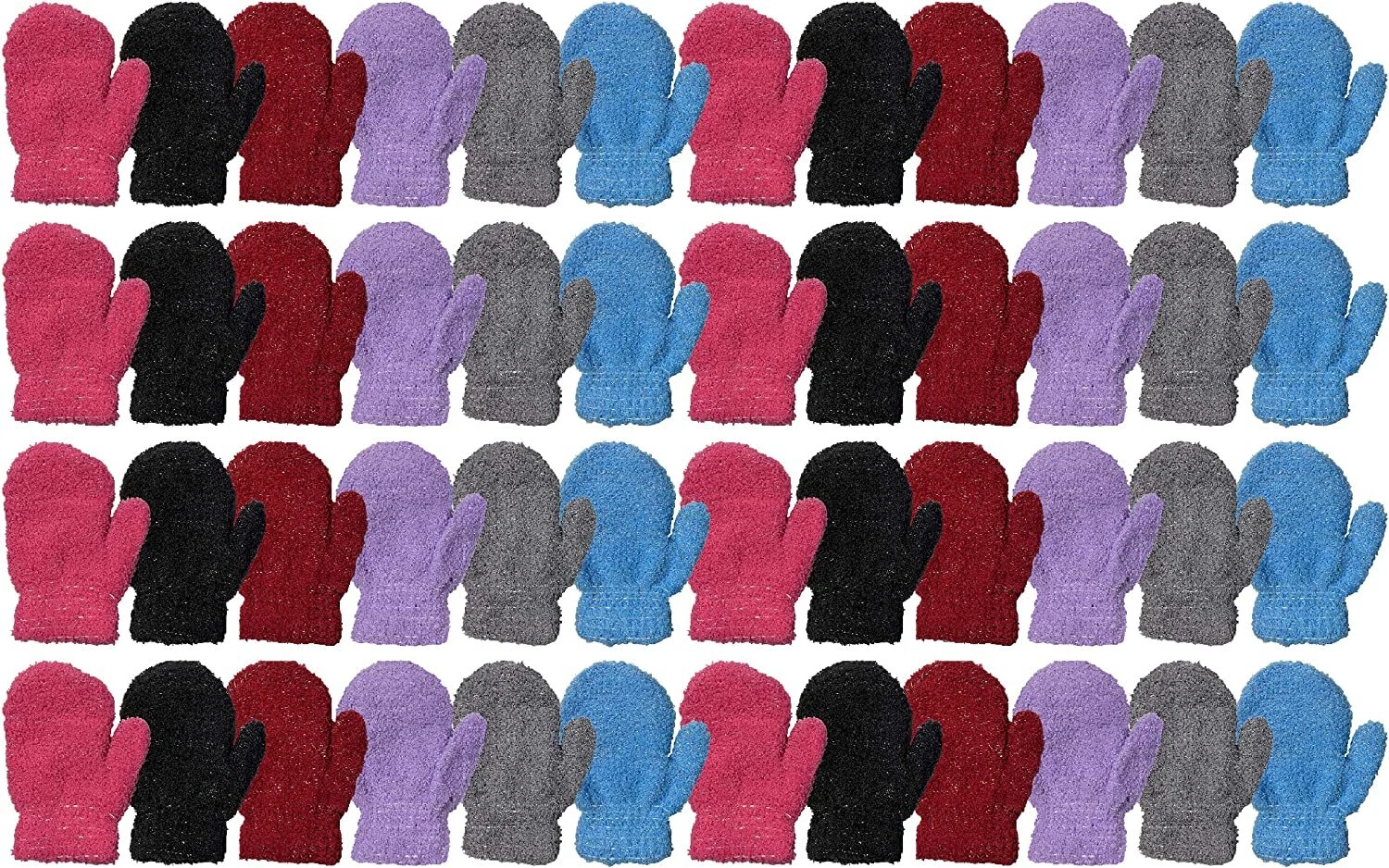 12 Pack Kids Fuzzy Mittens, Warm Soft Mitten Toddlers Children, Bulk (Assorted)