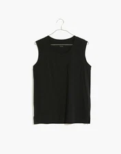 Madewell Womens Muscle Tank Black Whisper Cotton Crewneck Pocket Plus Size 3XL