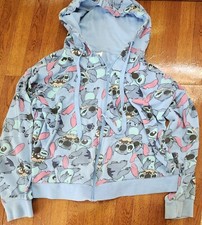 Disney Stitch Pattern Hoodie 7/9 Blue Full Zip Hooded