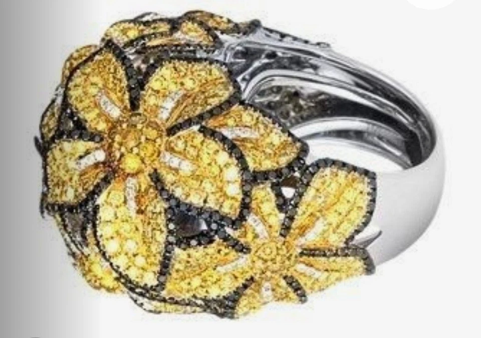 Anillo banda cúpula de ónix negro/piedras preciosas simuladas de corte redondo de 3 quilates enchapado en oro blanco de 14 quilates Foto 2 de 4