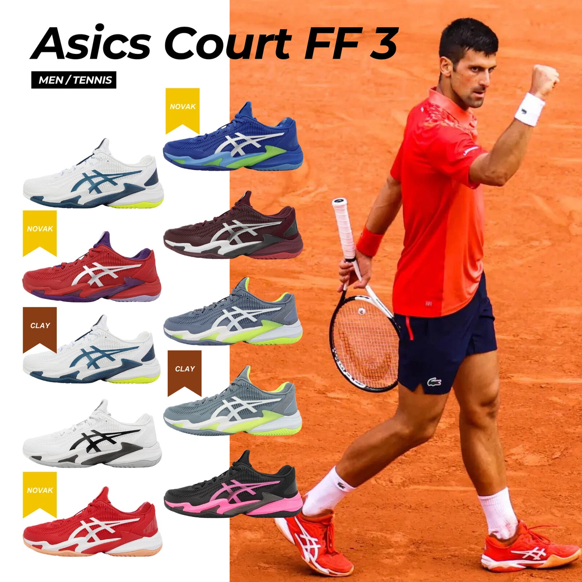 Asics FF 3 Novak Djokovic Joker Grand Slam Men Tennis Shoes Pick 1 |