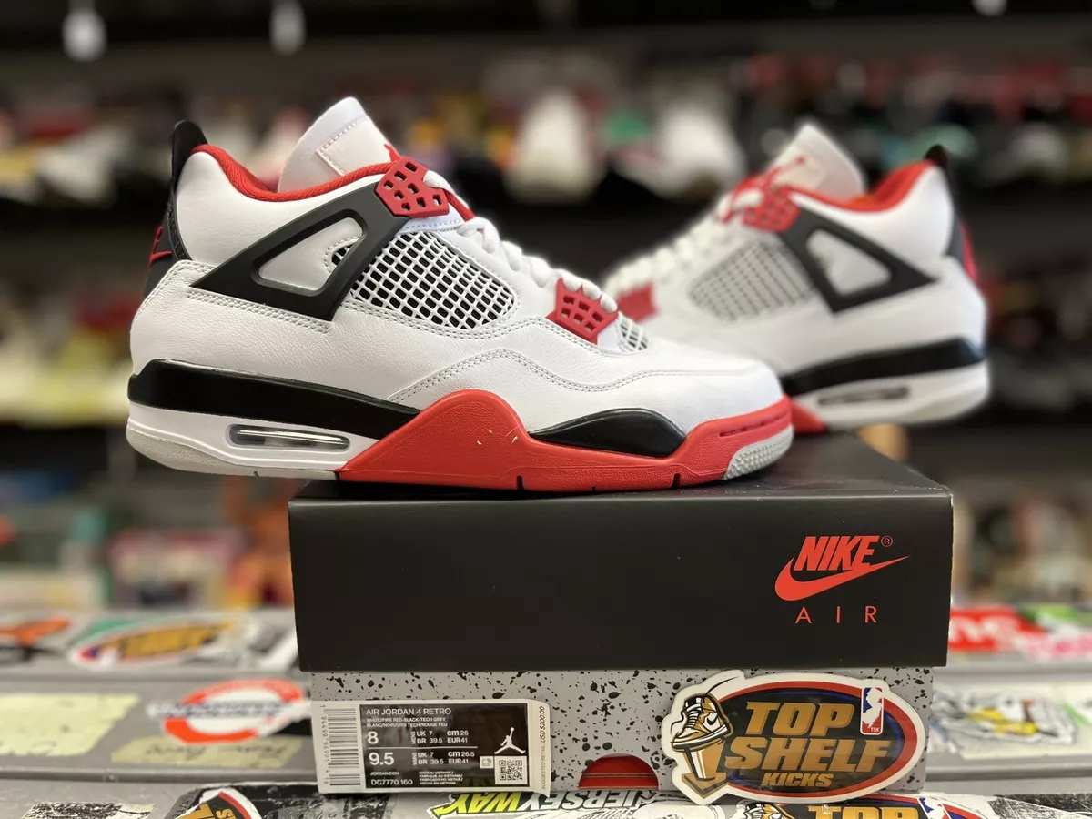New Air Jordan 4 Fire Red 2020 Size 8 Rare Retro Authentic White Leather MJ OG