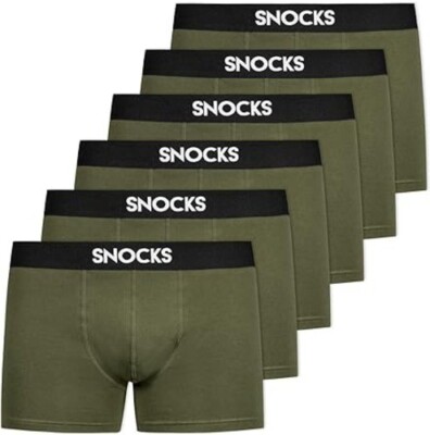 Snocks Herren 6 Boxershorts Unterwäsche Bio Baumwolle olivgrün Geschenkbox M