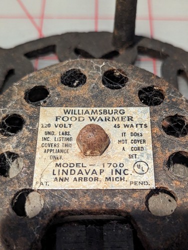 Vintage Williamsburg Elektrischer Speisenwärmer Gusseisen Herzen mit Kabel - Bild 2 von 3