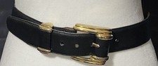 Vintage 80s Black Leather Belt Gold tone Hardware Napa Glove LeatherUSA Italy M