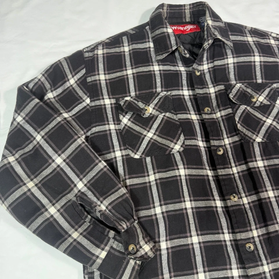 Wrangler Men's Plaid Quilted Lined Flannel Shirt Jacket Black White Size M - Image 3 of 4