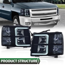 Smoke Lens Headlights Led Bar Tube Projector For 2007-2013 Chevy Silverado 1500