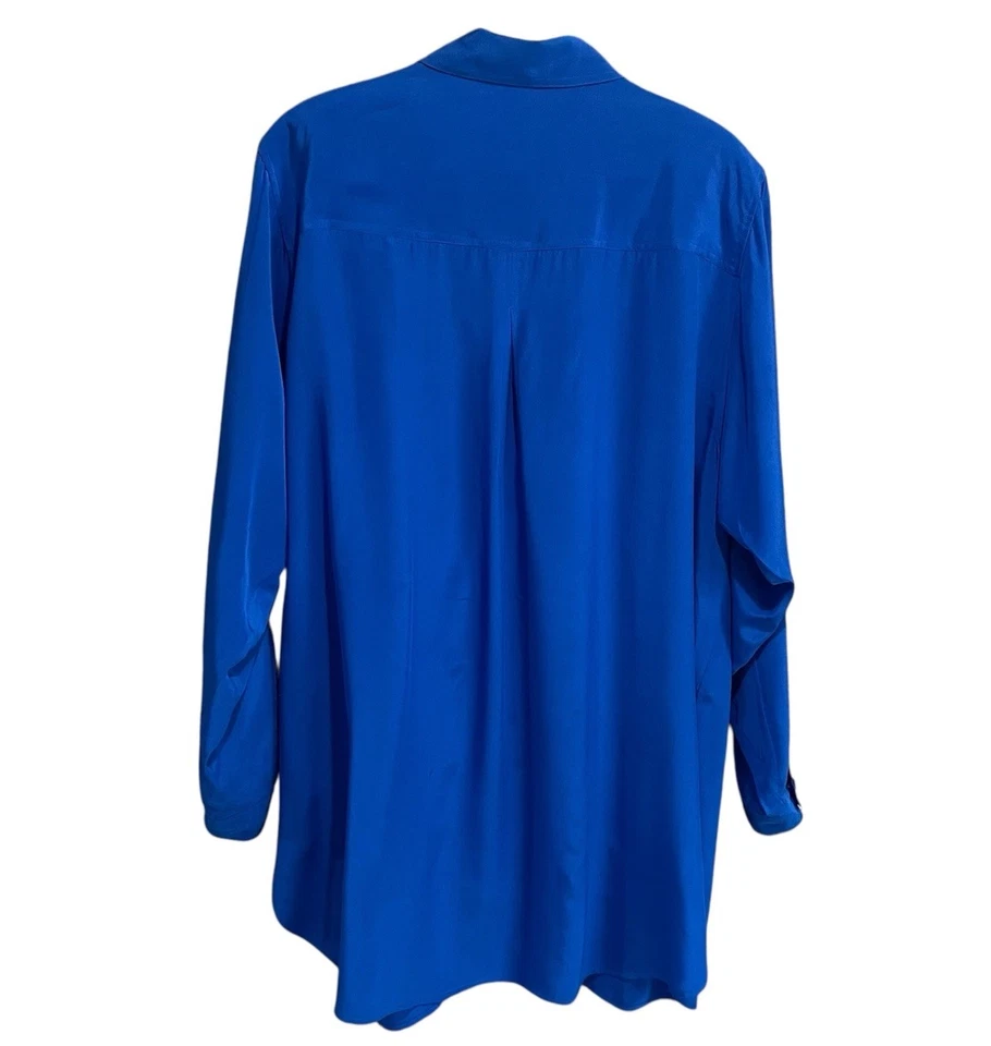 Vintage Liz Claiborne Tunic Womens 18 Blue 100% Silk Button Long Sleeve Elegant - Image 2 of 4
