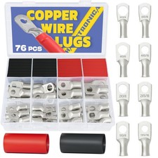 Wire Lugs Kit,76PCS Tinned Copper Lugs with 3:1 Heat Shrink Tubing,Heavy Duty