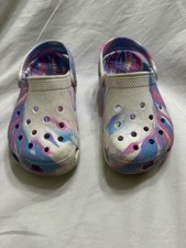 Crocs Kids J1 Marble Tie Dye Classic Clogs Pink Blue White Slip On Shoes