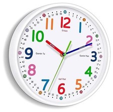 Silent Kids Wall Clock   Non-Ticking, Battery-Powered, Ideal for 8 Inch White