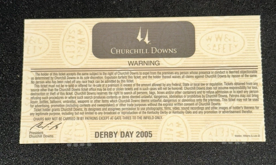 Boleto del 131er Derby de Kentucky 2005 ganador Giacomo 50-1 probabilidades variación de oro Foto 4 de 4