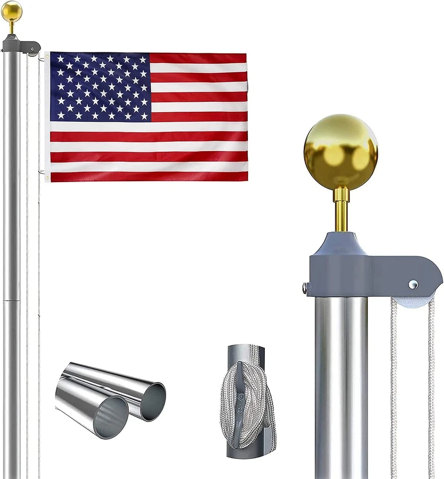 20 ft Flag Pole Kit Sectional Aluminum Flagpole w/ 3x5' US Flag Gold Ball Kit - Image 4 of 4