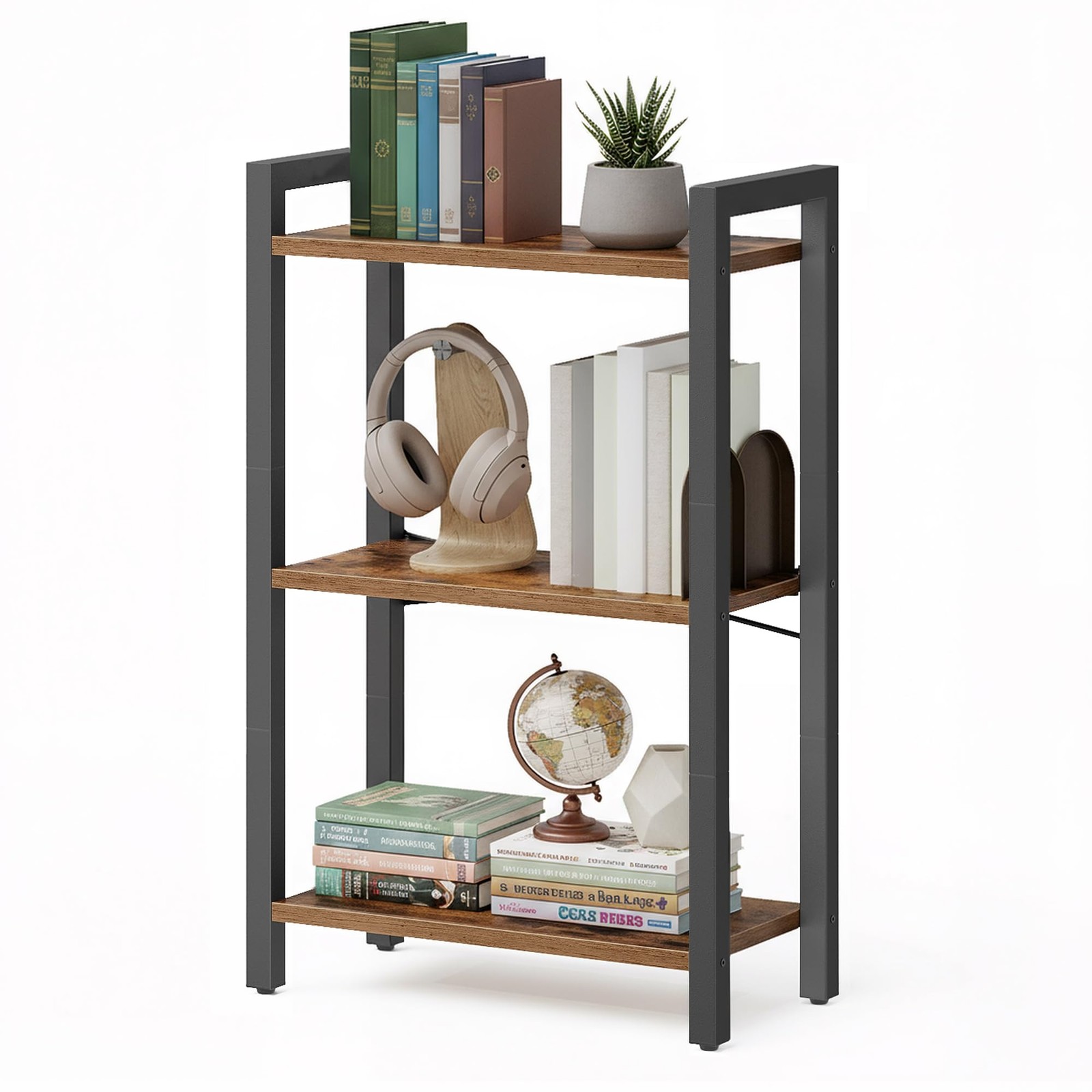 3-Tier Bookshelf Bookcase with Steel Frame for Living Room Home Office Study