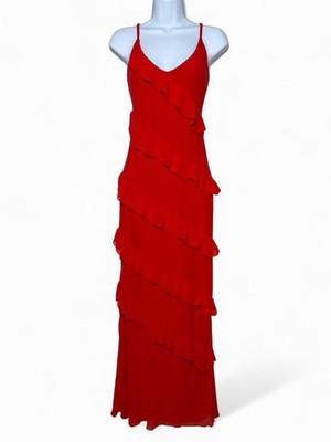 Scarlet Ruffle Chiffon Fairy Maxi Dress Y2K Romantic Siren Formal Evening Gown
