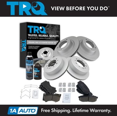 TRQ Ceramic Brake Pad & Coated Rotor Front & Rear Kit w/Fluids for Toyota Truck