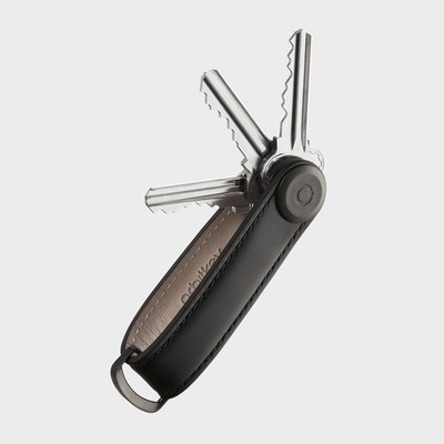 Orbitkey Premium Leather Slim Key Organizer, Carry 2-7 Keys, Black/Black Stitch